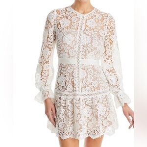 Aqua White Lace Long Sleeve Dress